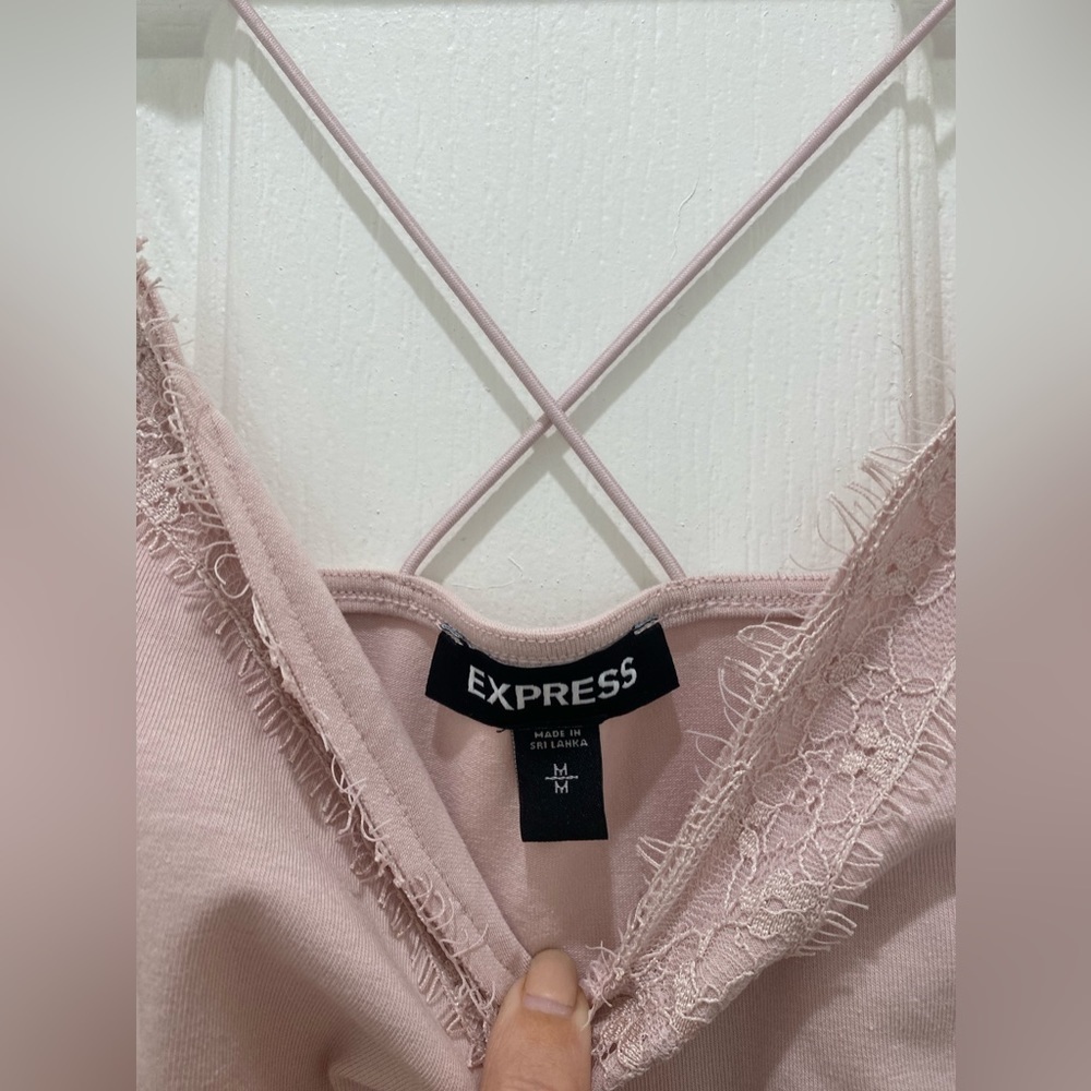 Pink Express Camisole Spaghetti Strap and Lace Tank, Blush Pink, Romantic Medium - Picture 4 of 4